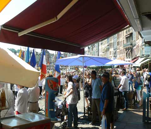 Honfleur harbour front cafe Normandy