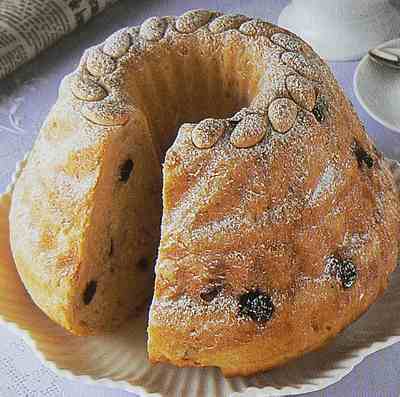 Kugelhopf kirsch and raisin loaf with almonds